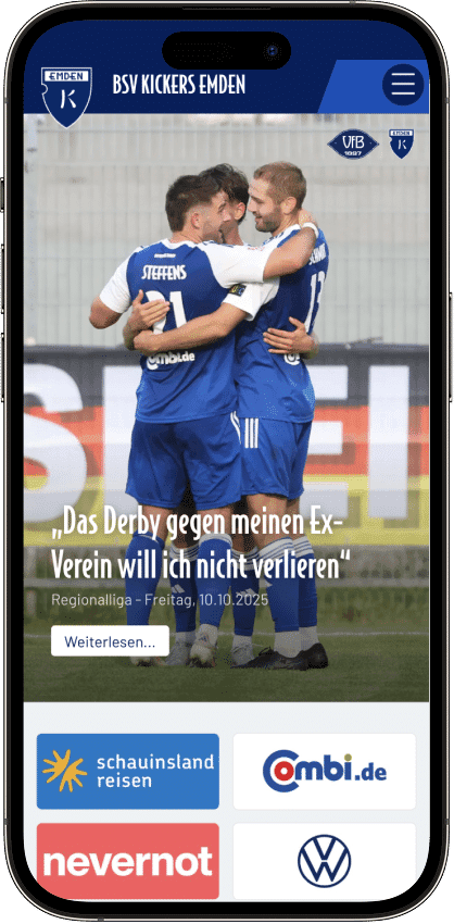 Mobile Website der Kickers Emden
