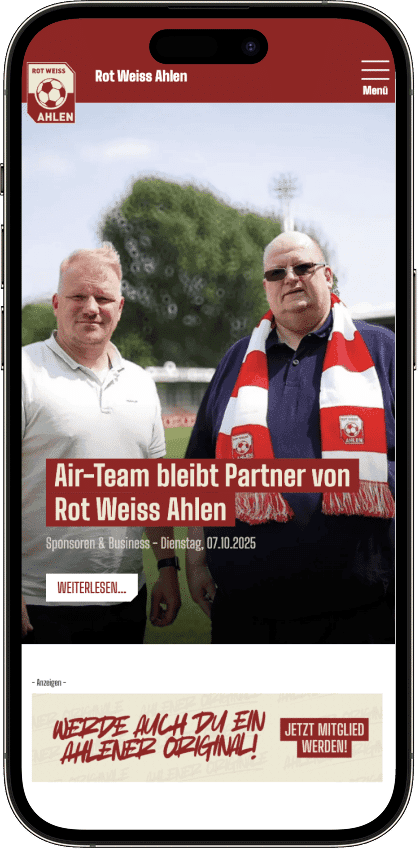 Mobile Website von Rot Weiss Ahlen